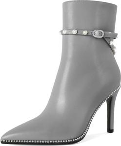 Женские ботильоны SAMMITOP, короткие сапожки с заостренным носком, стойка-кубита на высоком каблуке, модные туфли с бусинами, жемчужной пряжкой, для платья, каблук 4 дюйма