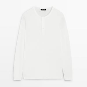 Лонгслив Massimo Dutti henley neck T-shirt, белый