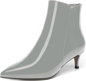 Женские ботинки MOVINSTEPS с молнией, с заостренным носком, однотонные, для холодной погоды, из лакированной кожи, рабочие, на невысоком каблуке-кистенке, высота голенища до щиколотки, каблук 2 дюйма, Grey