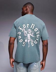 Футболка свободного кроя Good For Nothing цвета хаки с вафельной тканью и принтом на груди и спине