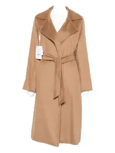 Пальто с поясом и заостренными лацканами MAX MARA, коричневый