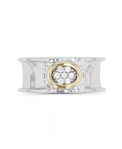 Двухцветное кованое центральное кольцо с кубическим цирконием Macy'S, silver