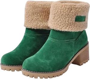 Зимние теплые снегоступы для женщин, повседневные модные женские ботильоны, удобные слипоны на массивном каблуке, замшевые уличные ботинки Generic, Green