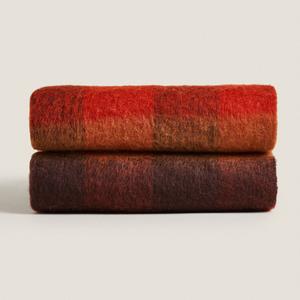 Плед Zara Home Frayed Checked, оранжевый/мультиколор