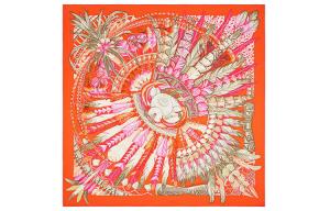 Шёлковый платок Женский Оранжево-красный HERMES