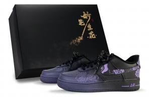 Nike Кроссовки Air Force 1 Ink Blossoms, Purple Rose Love, износостойкие, низкие, для скейтбординга, унисекс, фиолетово-черные