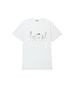 Футболка с логотипом MSGM WORLD CITY, фольгированная печать, белый/серебристый