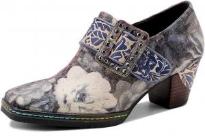 Женские ботильоны на весну и лето, ручной работы, из кожи, с каблуком-блоком, стиль Mary Jane, винтажные, в богемном стиле, с массивным каблуком, противоскользящие, для прогулок, свадьбы, вечеринки и работы Eimeinuosy, Grey