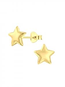 Alexander York Серьги-гвоздики в форме звезды из серебра 925 пробы, золотистого цвета, комплект из 2 штук