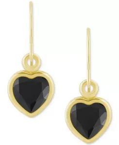 Серьги-Подвески в форме сердца с драгоценными камнями из 10-каратного желтого золота (также из 10-каратного белого золота) Macy'S, onyx/gold