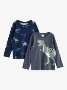 Детская хлопковая футболка с длинным рукавом с динозаврами Lindex, Pack of 2, Dark Grey