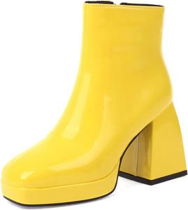 Элегантные женские ботильоны из лакированной кожи с квадратным носком и устойчивым каблуком Renessmi, Yellow