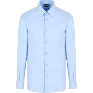Хлопковая рубашка с жаккардовым логотипом EMPORIO ARMANI, светло-синий