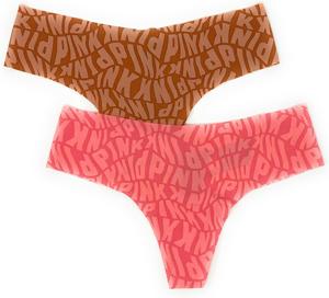 Трусы-стринги No-Show, набор из 2 шт, Victoria's Secret Pink, Amber/Pink Wave Logos