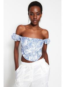 Блузка trendyol, светло-голубой/белый