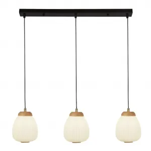 Подвесной светильник Ella 3Lt Pendant - черный металл и ребристое опаловое стекло E14 1 шт. Searchlight, черный/белый/прозрачный