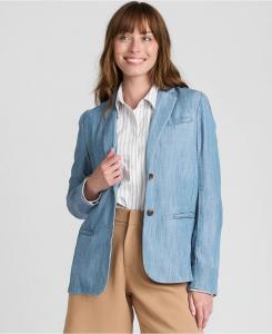 Женский свободный блейзер из синтетического волокна TENCEL цвета индиго Lands' End, Soft indigo