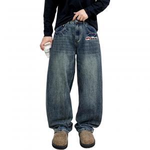 WARRIOR Джинсы Unisex Blue DIY Badge Moderate Wide Leg