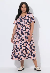 Трикотажное платье макси, blüten, alinie, vausschnitt, flügelhalbarm Ulla Popken, Marine