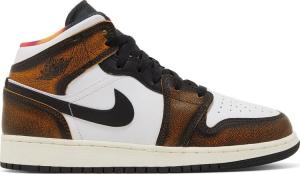 Кроссовки Air Jordan 1 Mid SE GS Wear-Away - Taxi, черный