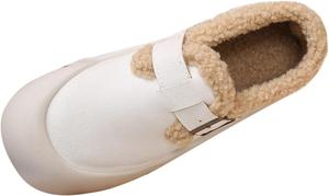 Женские слипоны с шерпой: модные легкие зимние теплые ботинки с круглым носком, однотонная обувь для походов и прогулок, коллекция осень 2025 Generic, White