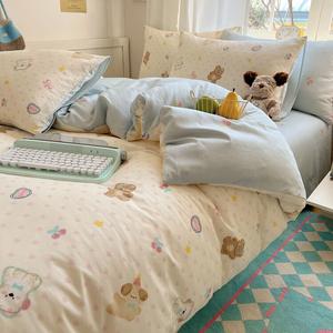 LUOLAI HOME Комплект постельного белья 4 предмета, простыня, 200x230 см, 100% хлопок, кремовый Sweet Bear