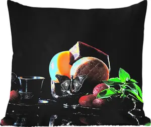 Подушка для улицы - деревенская - фрукты - сыр - стол - натюрморт - 60 x 60 см - водонепроницаемая - подушка для отдыха - декоративная - подушка для сна MuchoWow