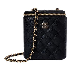 CHANEL Кроссбод сумка из личи грайн кожи коровы квадратная мини женская черная