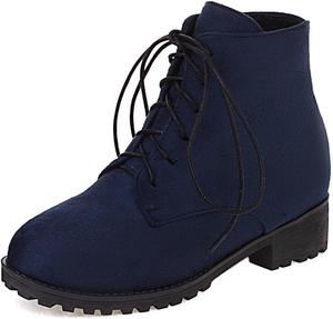 Женские повседневные ботильоны на низком каблуке с круглым носком, застежкой на шнуровку, из замши, на зиму и осень, стильные короткие ботинки JOEUSTY, Navy Blue-Suede