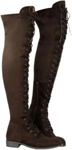 Женские ботфорты ZHOUYF выше колена, модные, из искусственной замши, зимние, эластичные, высокие, на шнуровке, с низким каблуком, для верховой езды, 9.5-10 Brown