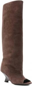 Женские сапоги до колена из замши, верблюжий цвет, на клиновидном каблуке 3 дюйма, открытый круглый носок, носка без застежек, широкий голенище, комфортные модные длинные ботильоны для осени и зимы NSZPD, Brown