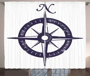 Штора ABAKUHAUS Compass Rustic, цвет Sailing Navy, универсальная ленточная штора для гостиной с петлями и крючками, 280 x 175 см, темно-фиолетовый с белым Abakuhaus