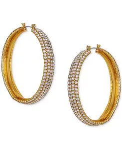 Большие серьги-кольца с кристальным паве Guess, gold