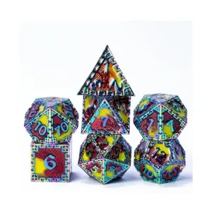 Полигональный набор «Скрытый дракон» — жженый опал и красный (7), Dice Sets - Metal - Dragonstone, Dragon, Dragon Scale, Hidden Dragon