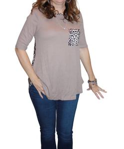 Топ с карманом в зверином принте, цвет тау White Birch, Taupe