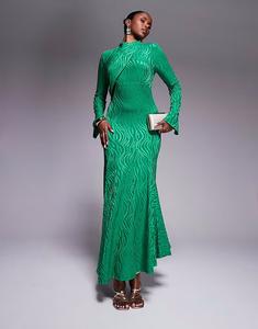 Платье макси Daska с высоким воротом ярко-зеленого цвета