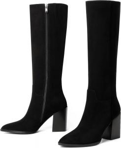 Женские сапоги выше колена Vivianly, сексуальные с заостренным носком, широким каблуком и молнией, модные ретро сапоги, Black Suede
