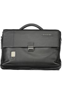 Портфель мужской Piquadro кожаный с ручкой и металлической застежкой, черный