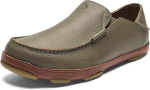 Мужские премиальные кожаные туфли OLUKAI Moloa, легкое надевание и снятие, повседневные и лоферы, задник с амортизирующей вставкой и улучшенное сцепление, Clay/Toffee