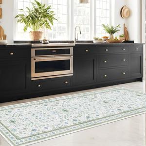 Ковровая дорожка Hazo Haus для кухни, 92х244 см, кремовый/зелёный