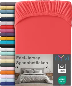 Простыня на резинке из премиального джерси для матрасов глубиной до 25 см - 100% суперчесаный хлопок, 140 г/м², на резинке по всему периметру, цвет: красный, размер: 90-100 х 200 см NYVI