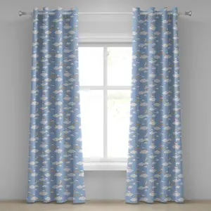 Штора на люверсах ABAKUHAUS для детского сада, милые мифические существа, ходящие и прыгающие по облакам с радужным единорогом, декоративные двухпанельные шторы, 280 см x 175 см, небесно-голубой многоцветный