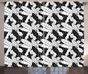 Штора ABAKUHAUS Botanical Rustic, тропические банановые листья, универсальные ленточные шторы для гостиной с петлями и крючками, 280 x 245 см, черно-белая Abakuhaus