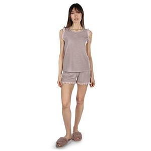 Женский комплект из топа и шорт из модала с контрастной отделкой рюшами Memoi