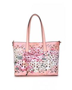 Сумка-тоут 2-в-1 через плечо и с открытым верхом с узором, вырезанным лазером JFY, розовый