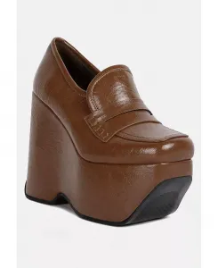 Женские лоферы GILLIAM на высокой платформе с клиньями Rag & Co, коричневый/бежевый