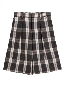 Клетчатые шорты со складками Brunello Cucinelli Kids, коричневый