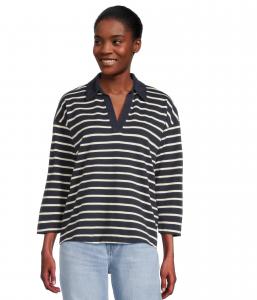 Топ L.L.Bean Heritage Mariner Top Split-Neck Polo Three-Quarter-Sleeve Stripe, цвет Classic Navy/Sailcloth