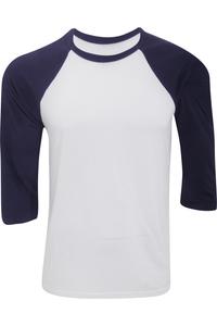 Мужская бейсбольная футболка с рукавом 3/4 из холста BELLA + CANVAS, белый/темно-синий