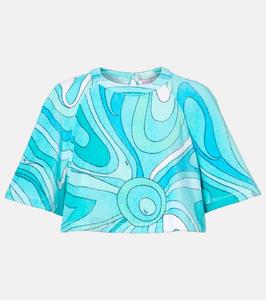 Хлопковый майка-кроп топ из махровой ткани Pucci, Turquoise